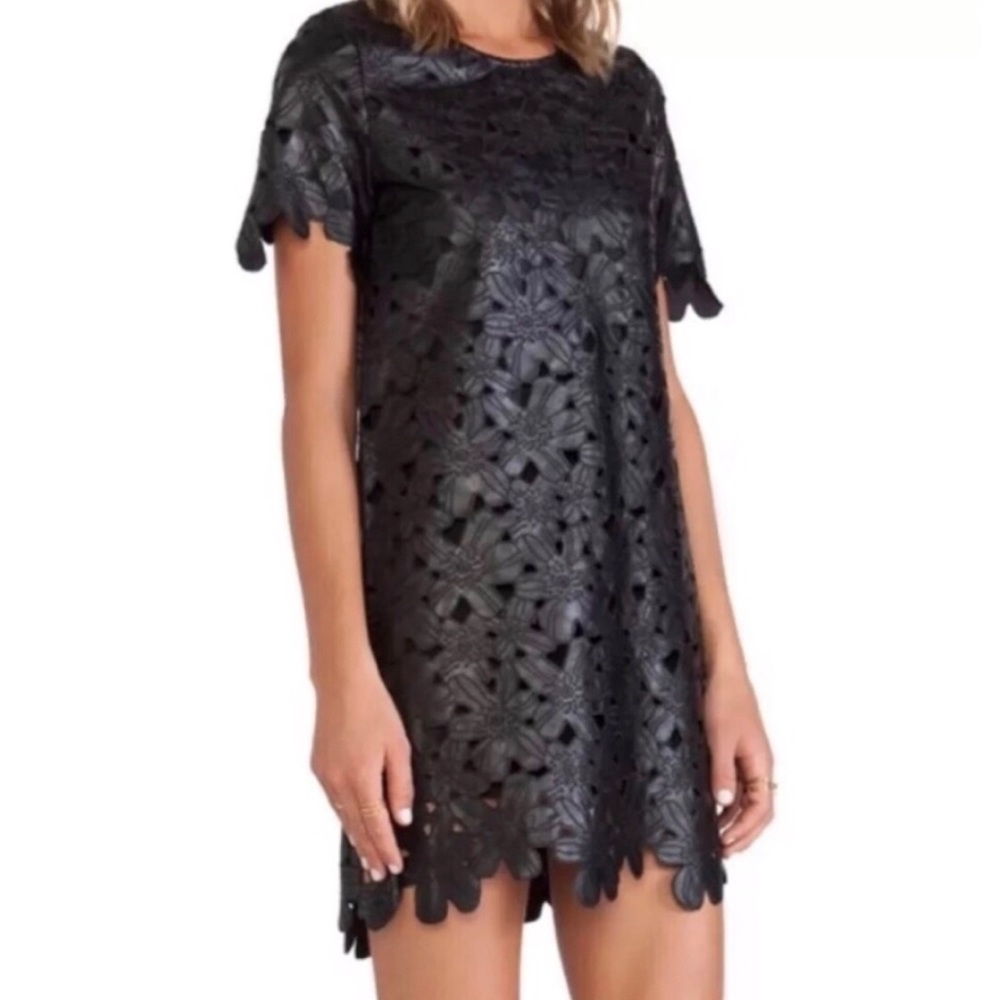 JOA LA Anthro laser cut black shift dress